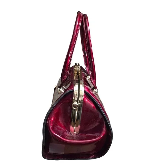 Candace Christian Stella Burgundy Red Patent Vegan Leather Top Handle Bag purse - Picture 3 of 10